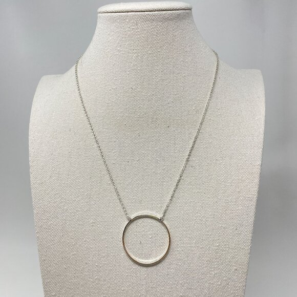 Lele Sadoughi Circle Pendant Necklace Silver-Tone Marked Minimalist Delicate - Picture 1 of 9